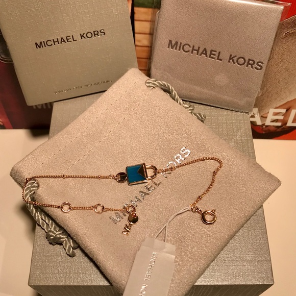 🎁 MICHAEL KORS 14K Rse Gld/Genuine Agate Bracelet - Picture 2 of 8